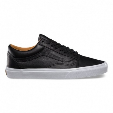  Vans Old Skool черные кожаные с белой подошвой
