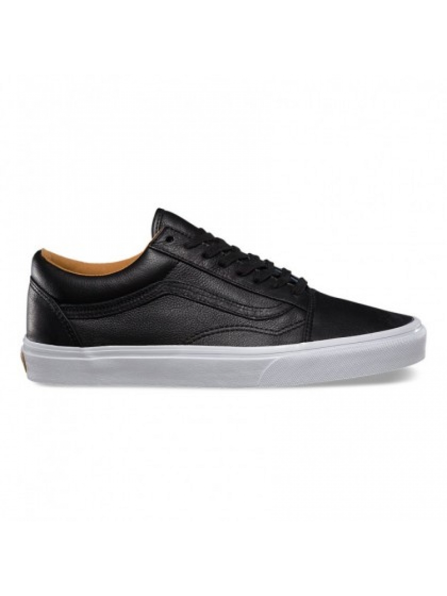  Vans Old Skool черные кожаные с белой подошвой