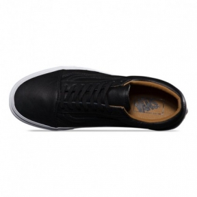  Vans Old Skool черные кожаные с белой подошвой