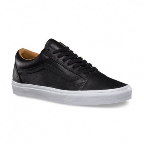  Vans Old Skool черные кожаные с белой подошвой