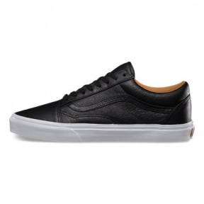  Vans Old Skool черные кожаные с белой подошвой
